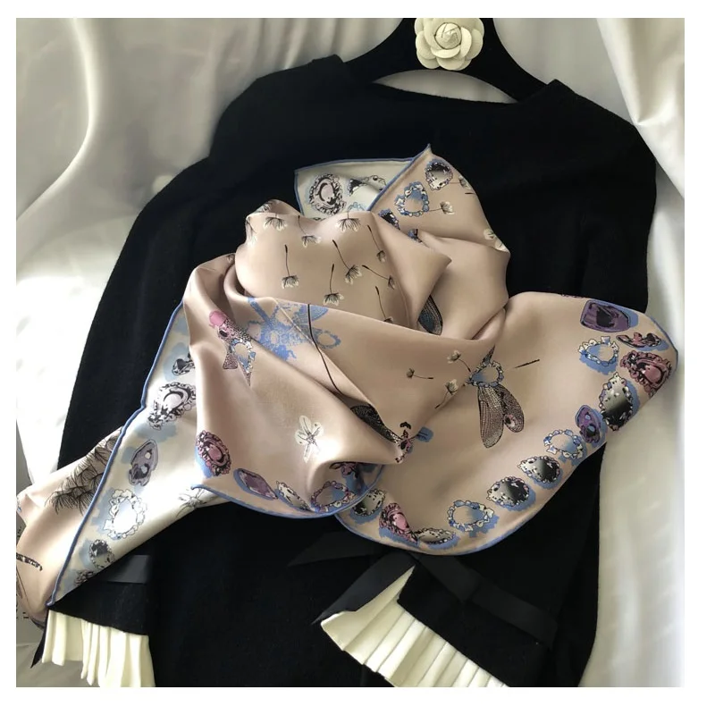 Элегантный шелковый шарф с принтом 100% хиджаб головные шарфы фуляр для женщин
