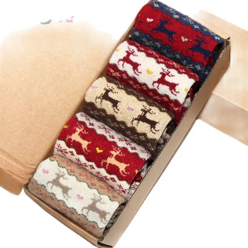 Модные теплые плотные носки из кроличьей шерсти на осень и зиму рождественские