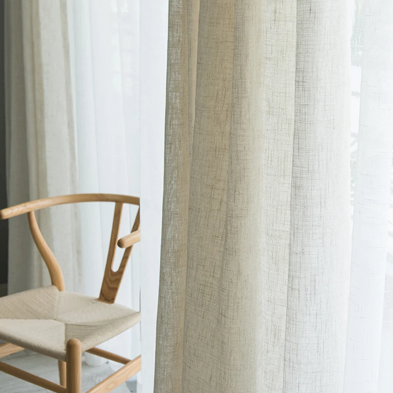 

Modern Japanese style linen curtain Thicken gauze curtain contracted bedroom wave window balcony gauze shading window screen