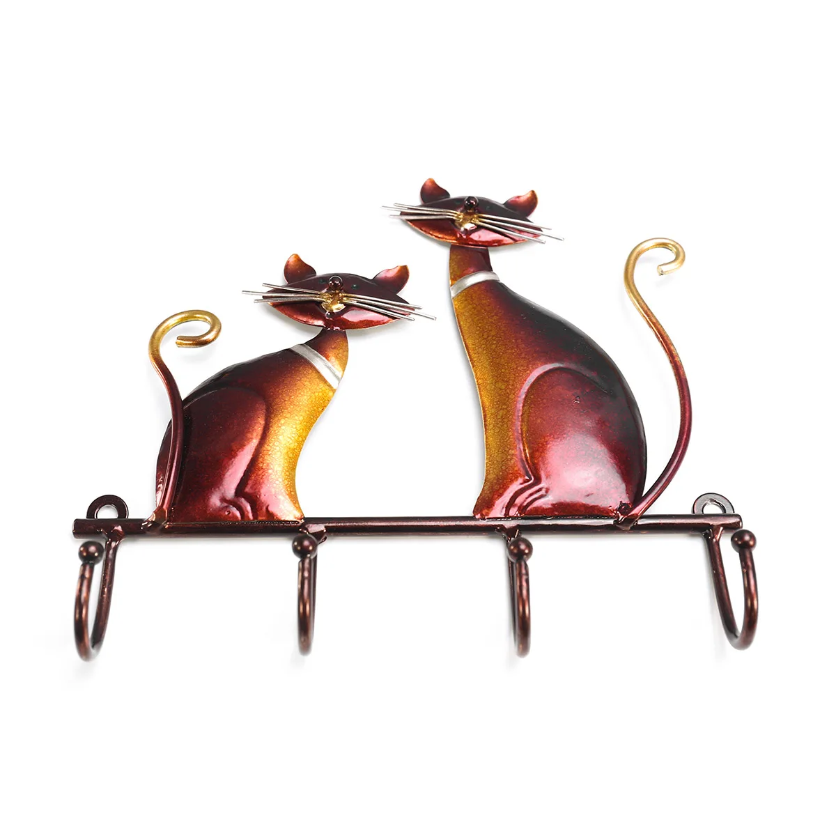 

Iron Cat Wall Hanger Hook Decor 4 Hooks for Coats Bags Wall Mount Clothes Holder Decorative Gift