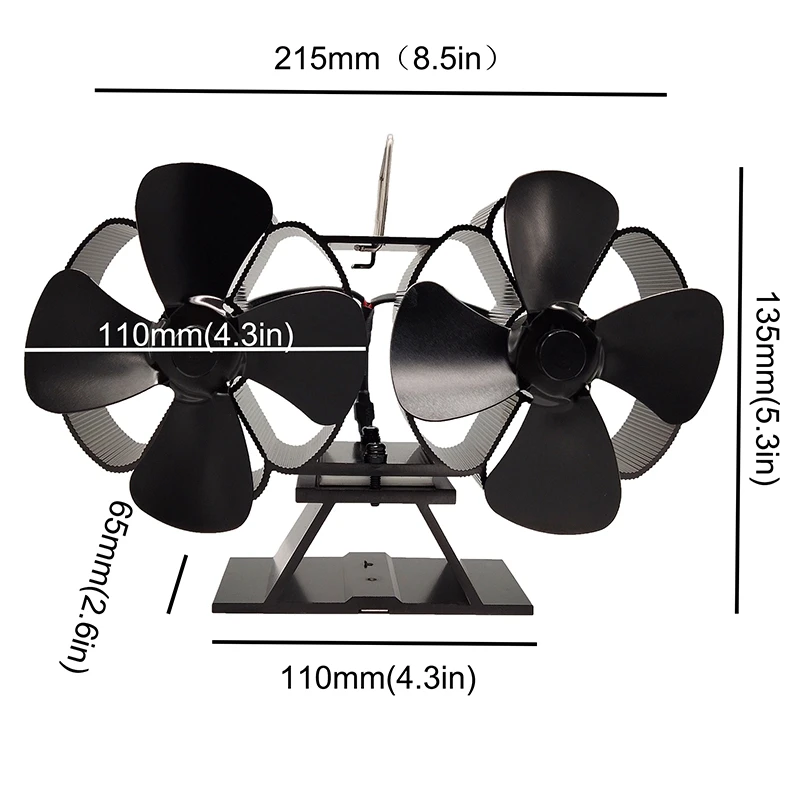 Двойные двигатели дровяная печь 8 лезвие ножа маленькие Размеры вентилятор