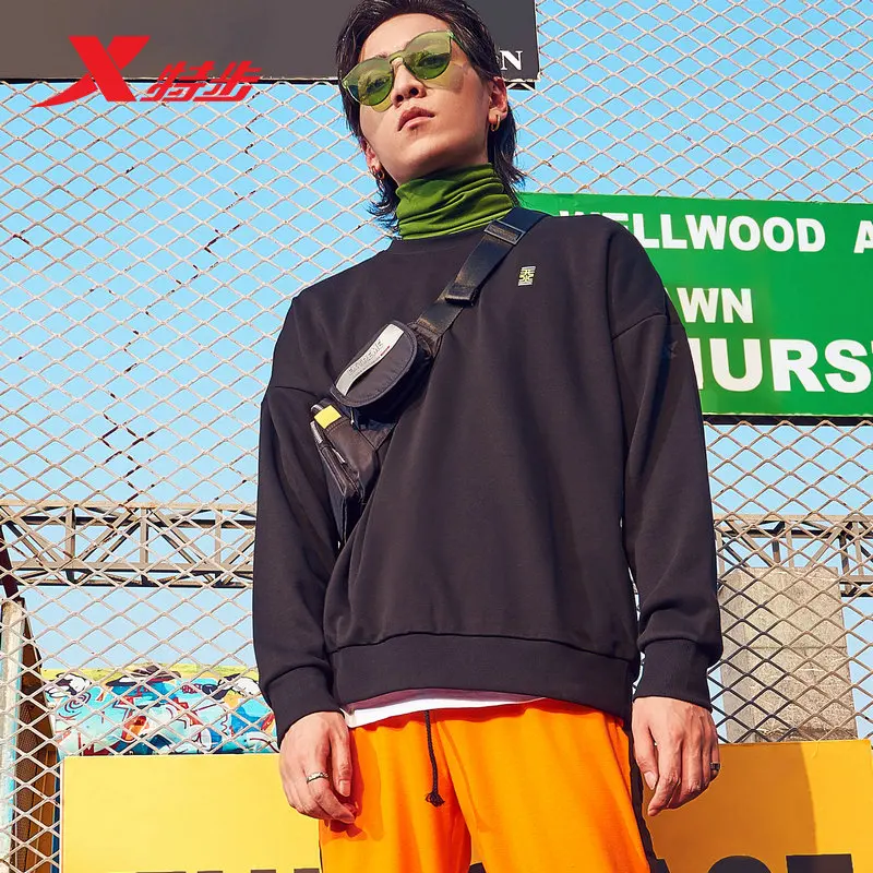 Xtep Мужская толстовка модная повседневная трендовая спортивная рубашка черного