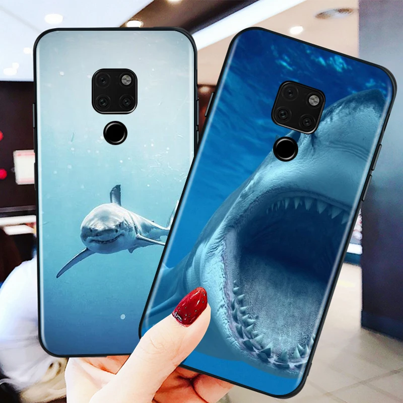 

Shark, great white for huawei Mate 10 20 30 40 Lite Pro X Lite RS Plus TPU Black Phone Case