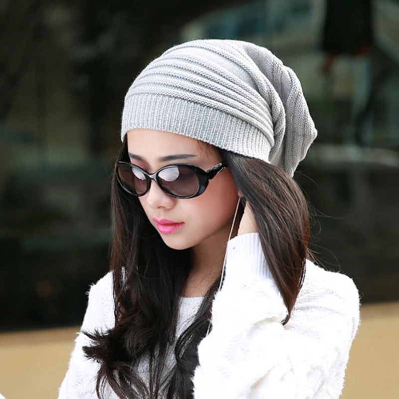 

Men And Women Hat Mixed Color Striped Hip Hop Winter Warm Hat Scarf Beanies Knit Long Loose Hat Headdress