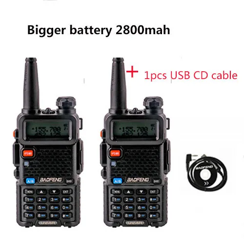 ad 1 usb programming 2 шт. vhf uhf Профессиональное двухстороннее радио ht baofeng UV-5R Любительская дальняя рация 10 км охотничий радиоприемник CB передатчик - Цвет: ad 1 usb programming