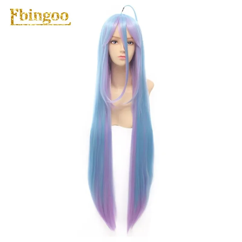 Ebingoo Hair cap+ No Game No Life Shiro натуральный длинный прямой 2 тона синий фиолетовый микс Синтетический Косплей парик для Хэллоуина