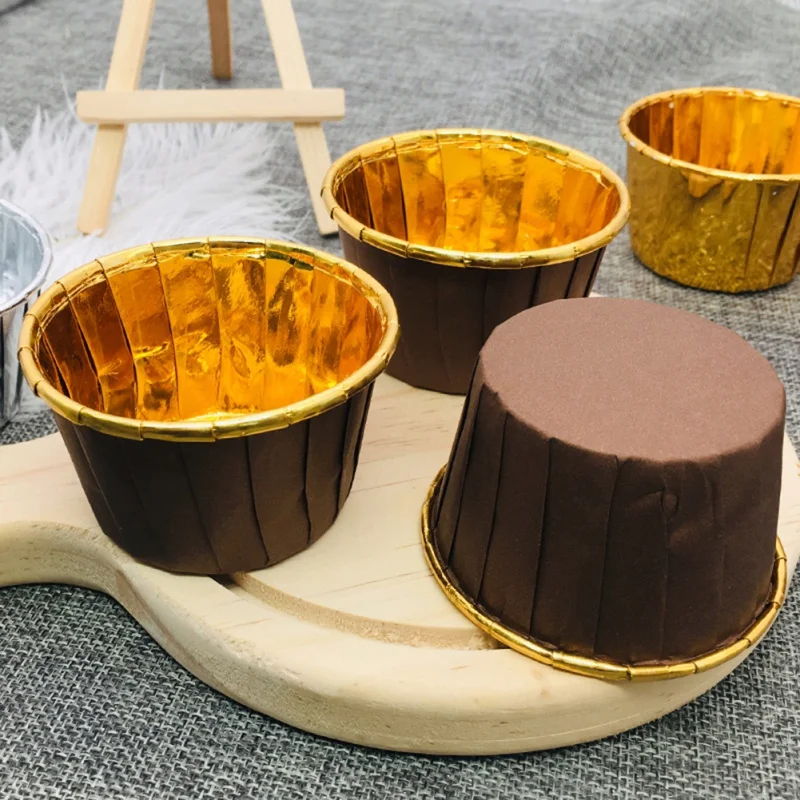 50 шт. Золотой бумажный стакан для маффинов и капкейков маслостойкий лайнер