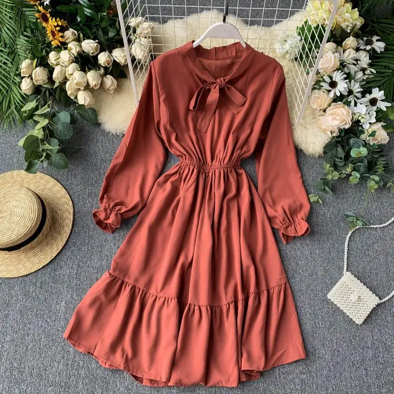 Fitaylor Новое Женское милое плиссированное платье весна осень длинный рукав бант