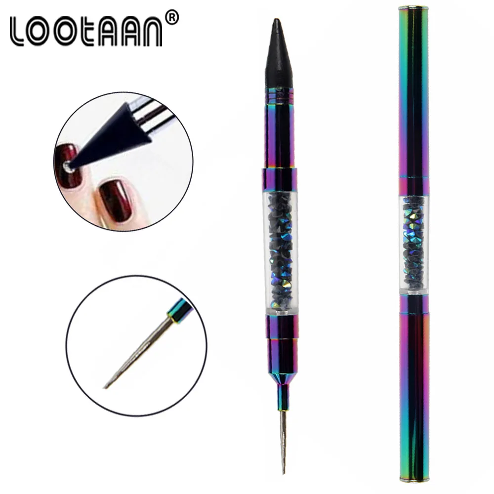 Ослепительная двухсторонняя Силиконовая ручка для дизайна ногтей сверкающая