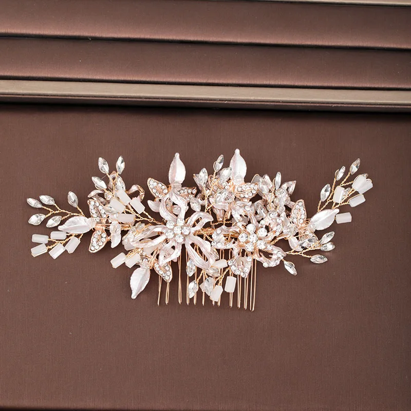 Luxury Wedding Hair Jewelry Handmade Rhinestone Hair Combs Sparkling Rose Gold Hair Pin Women Bride Headpeice Accessories VL