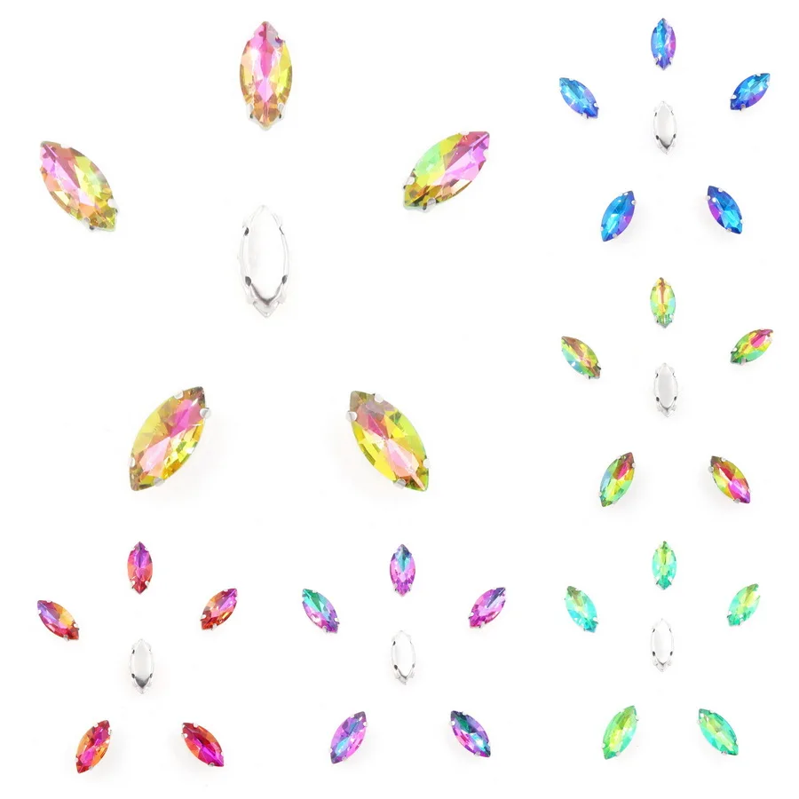 A27 Rainbow colors Стеклянные кристаллы, серебряные когти, 8 размеров, красивые цвета, конский глаз, Наветт, маркиза, форма, пришитые стразы, бусины, Аппликации, сделай сам - Цвет: A27 Rainbow colors