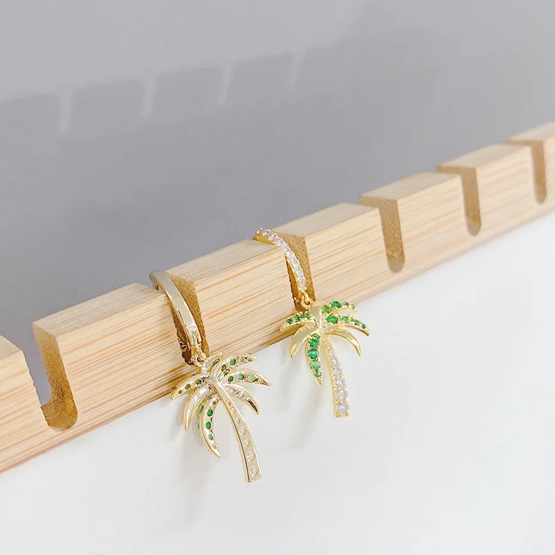 

2021 New Arrival Unique Cute Tree Stud Earrings For Women 14K Gold Plated Jewelry Zircon Earrings