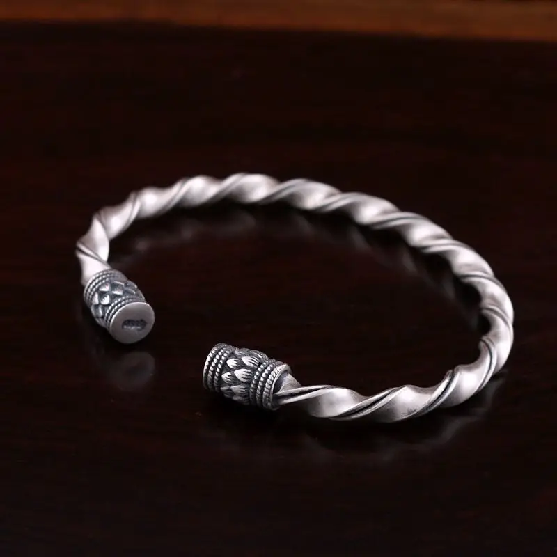 Angela original jewelry 】 S990 silver matte frosted solid twist lotus bangle bracelet | Украшения и аксессуары