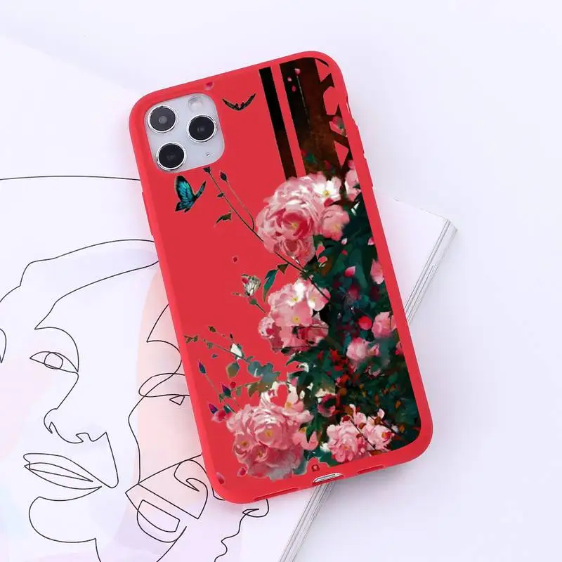 

Rose flowers art Phone Case Red Candy Color for iPhone 6 7 8 11 12 s mini pro X XS XR MAX Plus