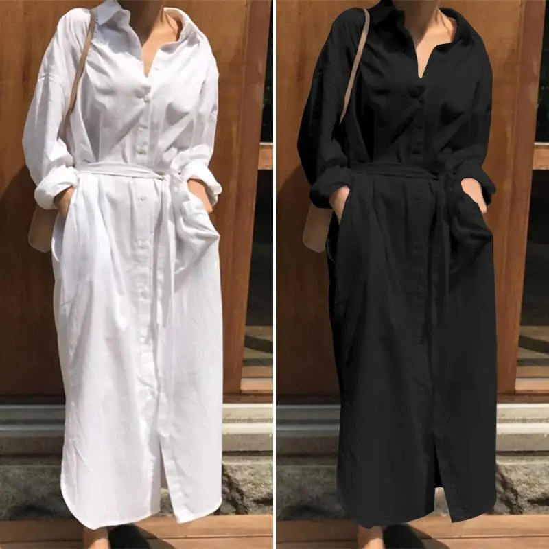 VONDA элегантное платье женское повседневное с отложным воротником Длинные