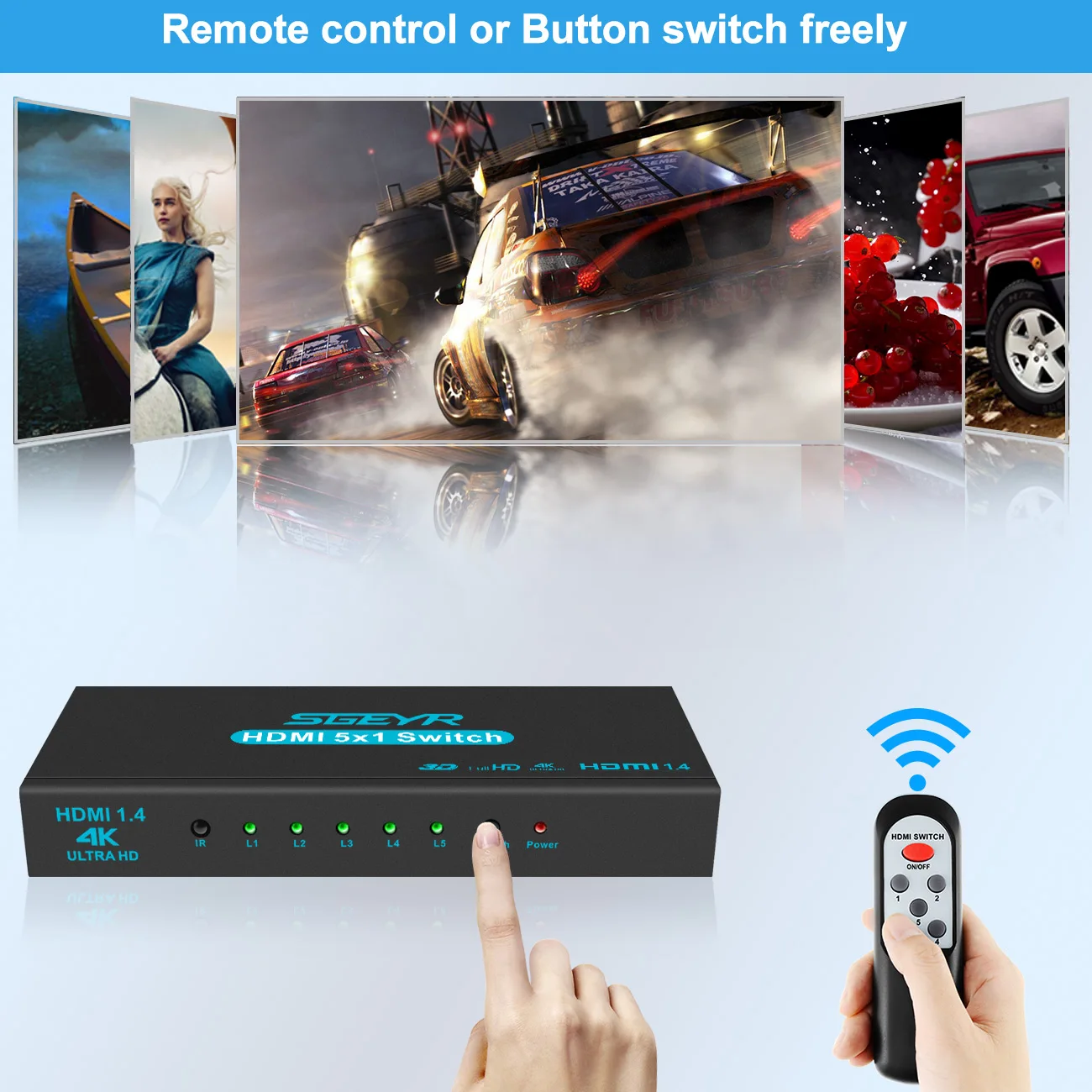 HDMI переключатель 4K 5 в 1 3D с пультом дистанционного управления портовый сплиттер