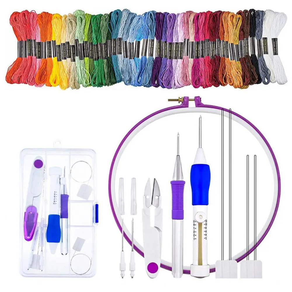 

62pcs Embroidery Pen Tool Set Stitching Hoop Punch Needles Embroidery Threads Kit 35P