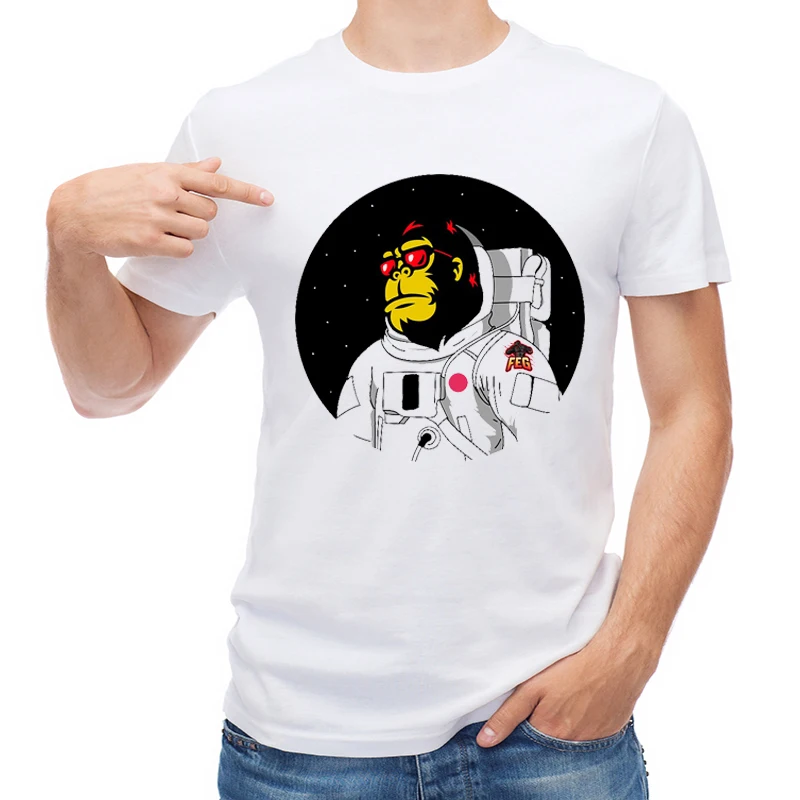 

TEEHUB FEG To The Moon Men T Shirt Astronaut Monkey Printed T-shirt Short Sleeve Casual Tops Fashion Boy Tees
