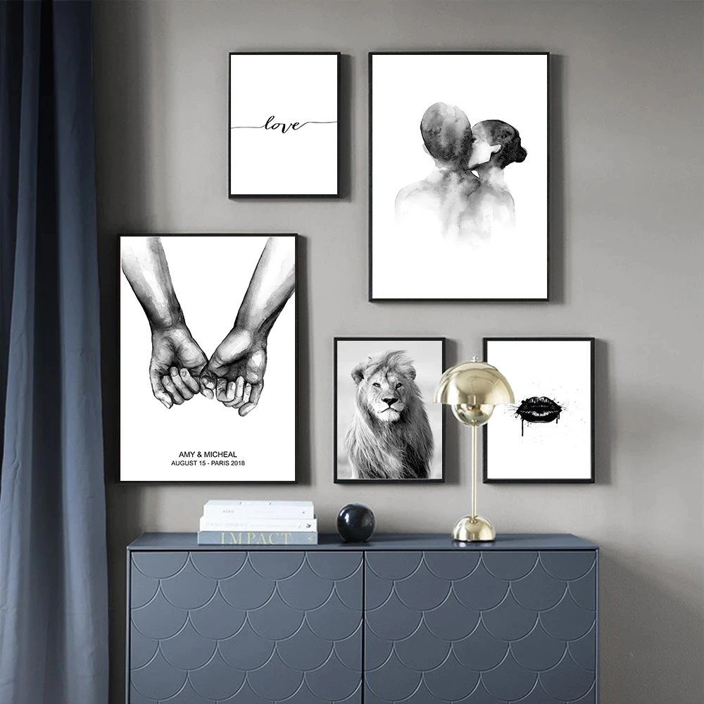 

Black and White Abstract Embrace Figure Canvas Painting Sweet Picture Wall Art Home Decor Poster and Print for Living Room Desig