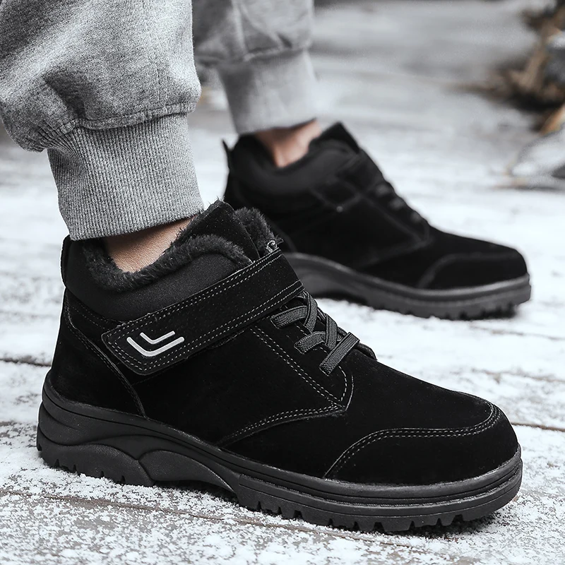 

Зимние теплые мужские ботинки из натуральной кожи с меховой подкладкой, Нескользящие водонепроницаемые мужские уличные ботинки с высоким ...