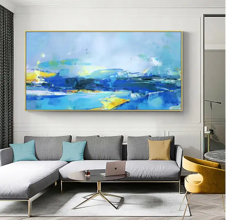 

Royal Blue Abstract Painting Yellow Wall Painting Original Canvas Art Abstract Oil Painting On Canvas Large Wall Painting
