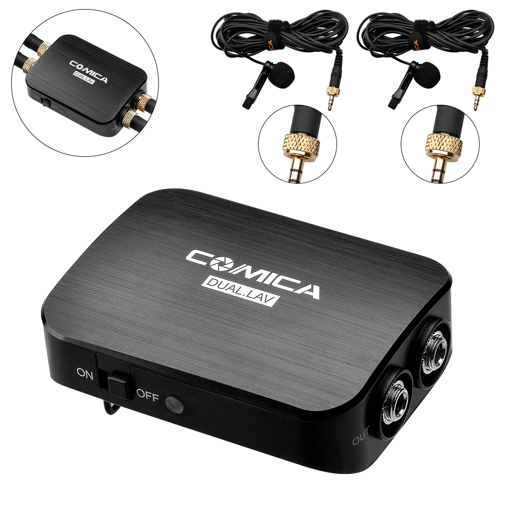 Comica CVM-D03 Dual Lavalier Lapel Microphone with Mono/Stereo Clip-on Interview for Cameras Camcorders&amp Smartphones | Электроника