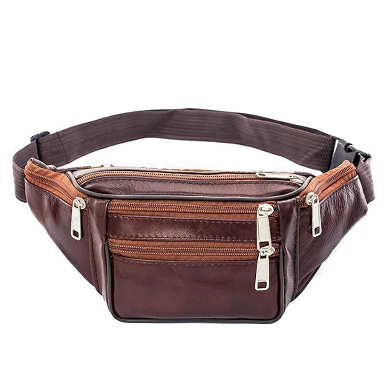 

Genuine Leather Waist Bag men Waist Pack Waist Bag Funny Pack Belt Bag Men Chain Waist Bag For Phone Pouch