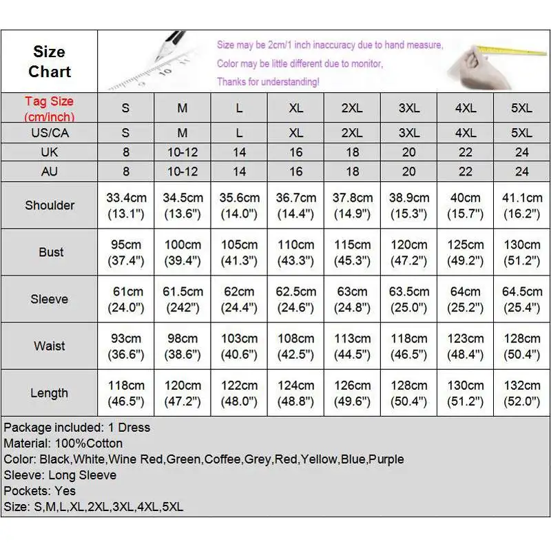 

Women's Fashion Long Sleeve Dress Casual Solid Holiday Pleated Dresses VONDA Loose Cotton Long Robe Bohemian Vestidos S-5XL