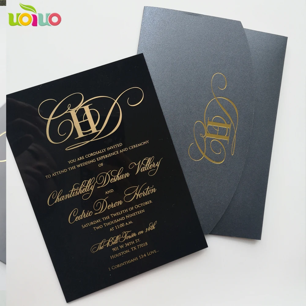 black acrylic card with gold foil letters free name logo