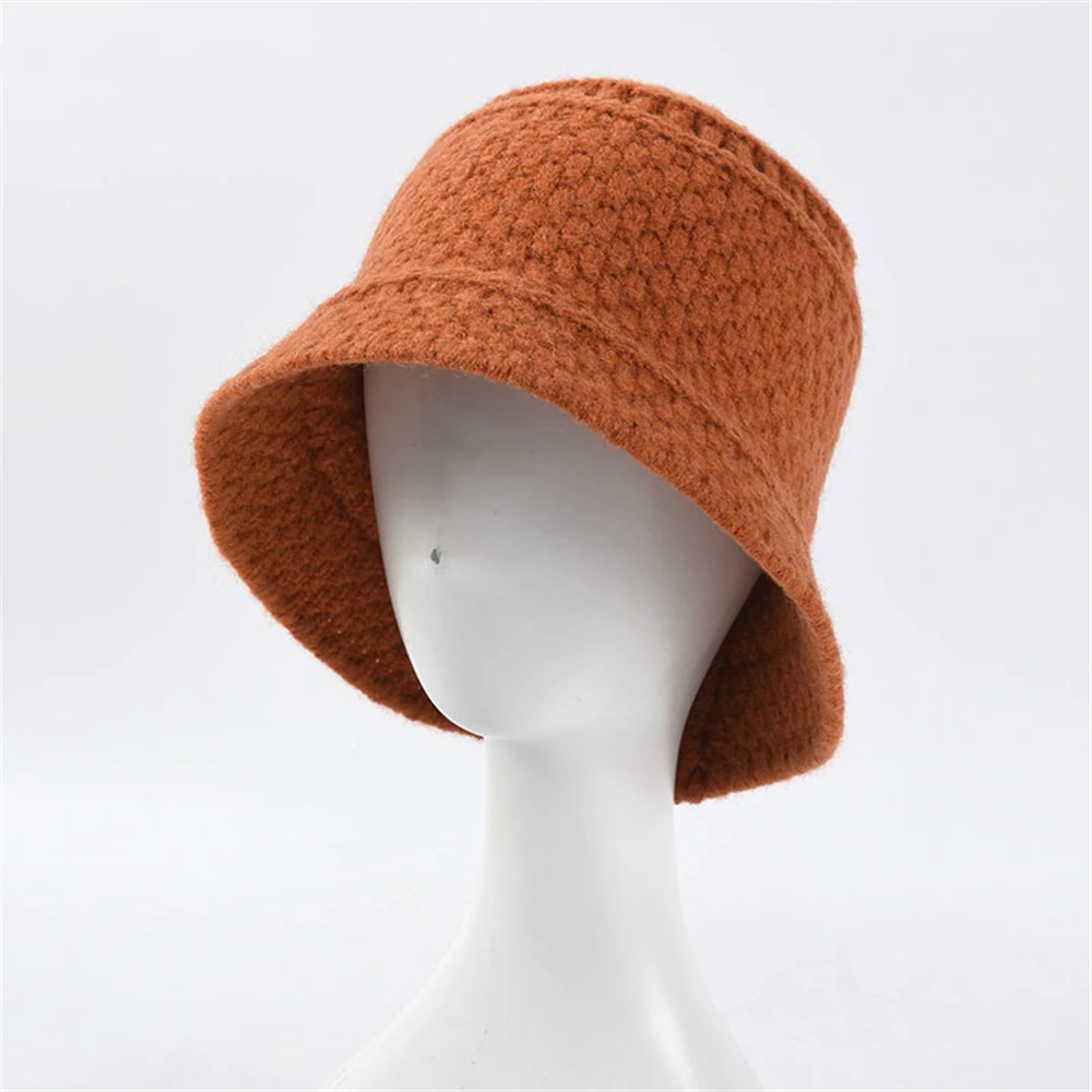 HOAREE Yellow Knitting Bucket Hat Womens Autumn Winter Women Hat Solid Harajuku Ladies 2021 New Arrival Wide Brim Fisherman Cap