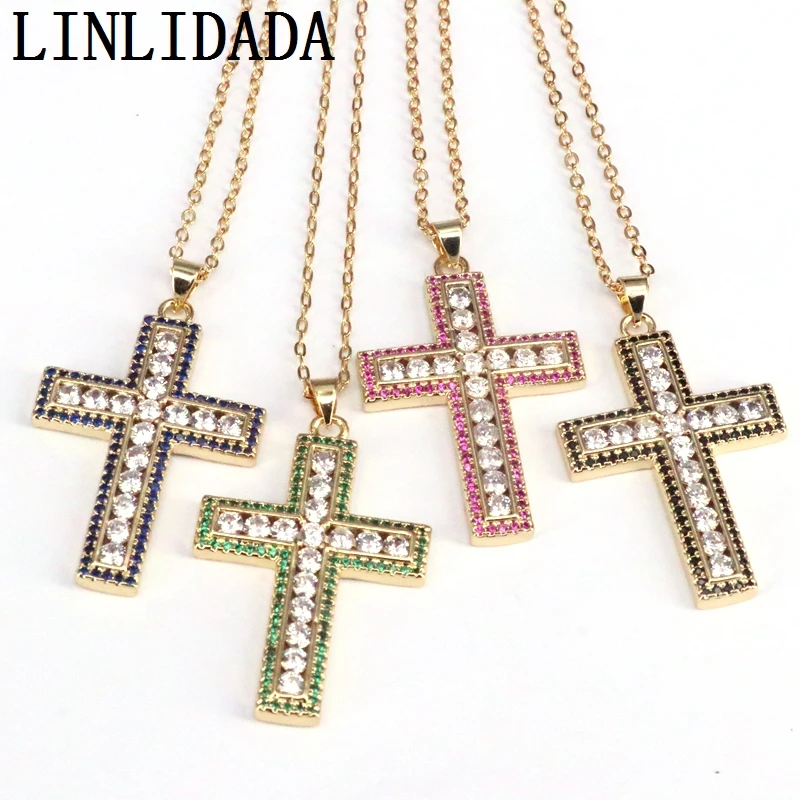 

Модное ожерелье с подвеской-крестом из фианита с позолотой 2020 пробы, 5 шт.