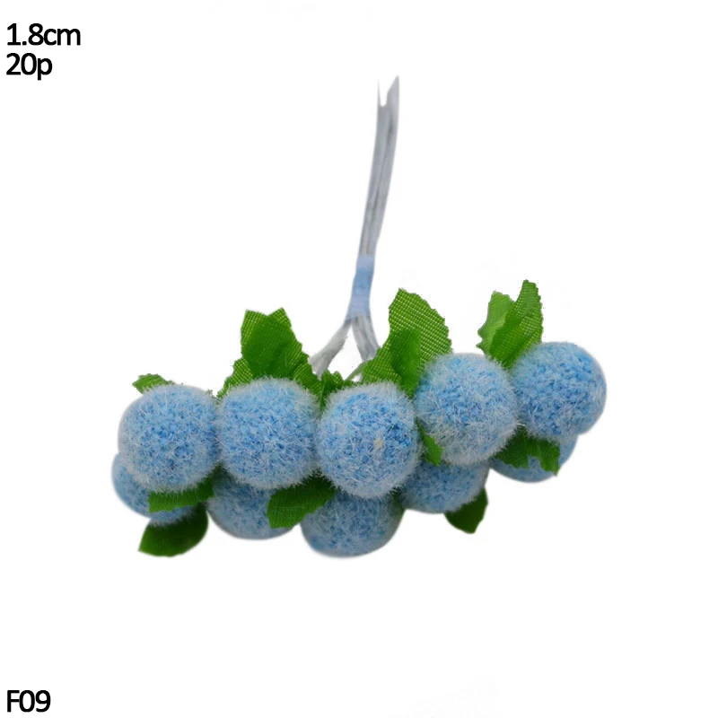F09-20pcs blue Ручной работы искусственный цветок Stamen Christma голубой цветок вишня ягоды Букет DIY Свадебный Рождественский венок Ремесло Подарок Украшение - Цвет: F09-20pcs blue