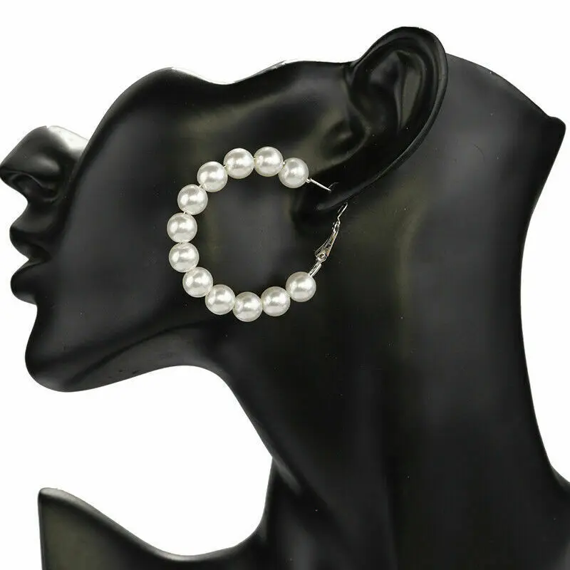 

1 Pair Elegant White Pearls Statement Earrings Women Oversize Pearl Circle Ear Rings Earrings hot jewelry wholesale