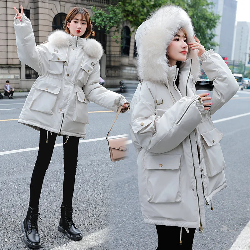 

Свободная тонкая осенне-зимняя Дамская куртка, новая Корейская версия, пуховая стеганая куртка Parker, Женская куртка с коротким меховым ворот...