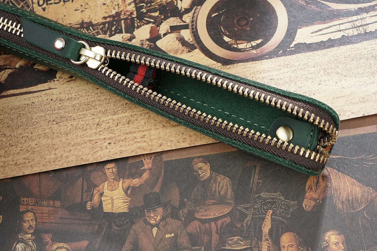 Genuine Leather Zipper Pen Bag Mini Small Pencil Case Apple Electronic Writing Pen Protective Sheath Creative Vintage Style