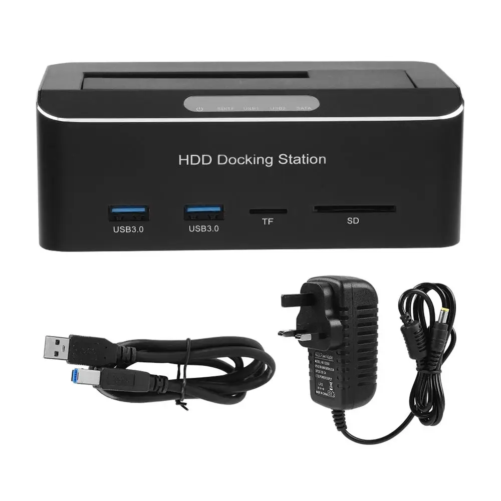 UK plug Внешний док-станция для жесткого диска USB3.0 на SATA для 2,5 или 3,5 дюймового жесткого диска с поддержкой карт SDTF - Color: UK plug