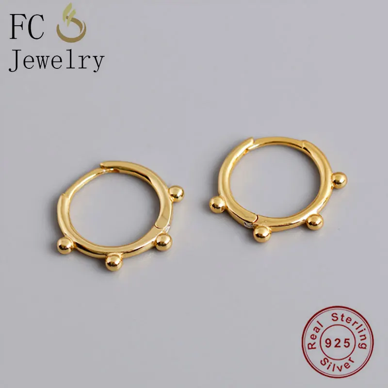FC Jewelry 925 Silver Small Golden Round Bell Shape Beaded Pendant Hoop Earring For Young Girls Teen Gift Women Boucle 2020 NEW | Украшения