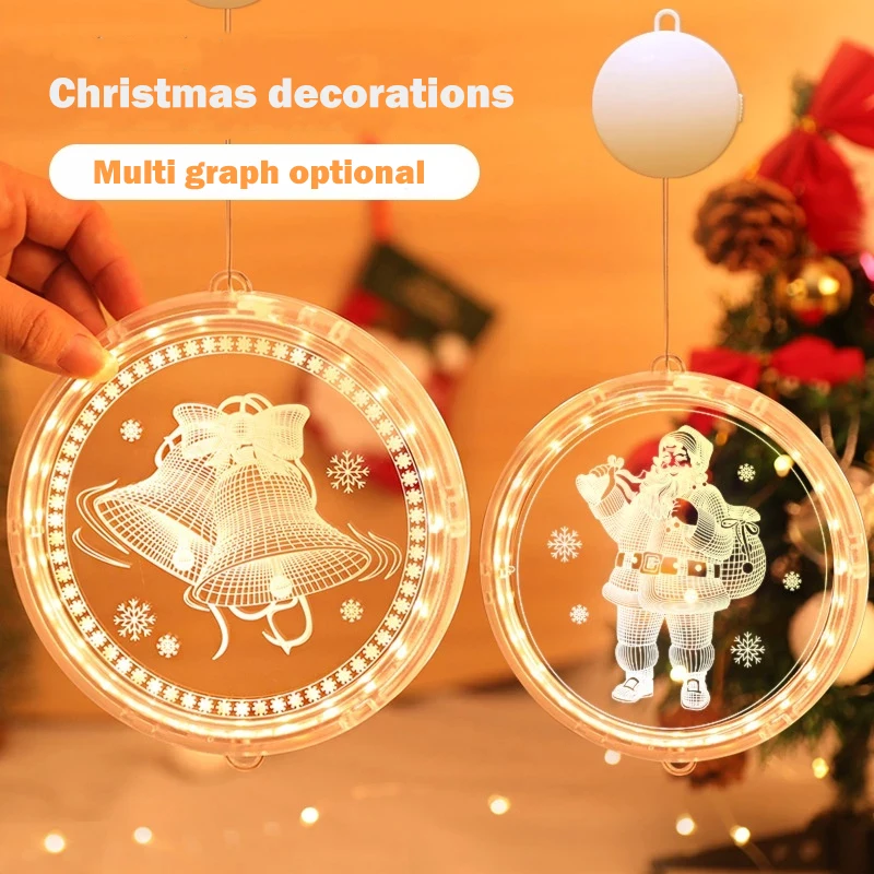 

Navidad 3D Disc Hanging Lights LED Christmas Lights Bells Snowflakes Battery Lights Room Decoration Lights Home decor 2022 New