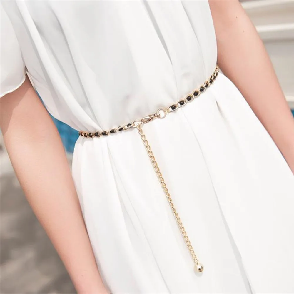 

Ремень женский, металлический, с жемчугом, регулируемый, тонкий