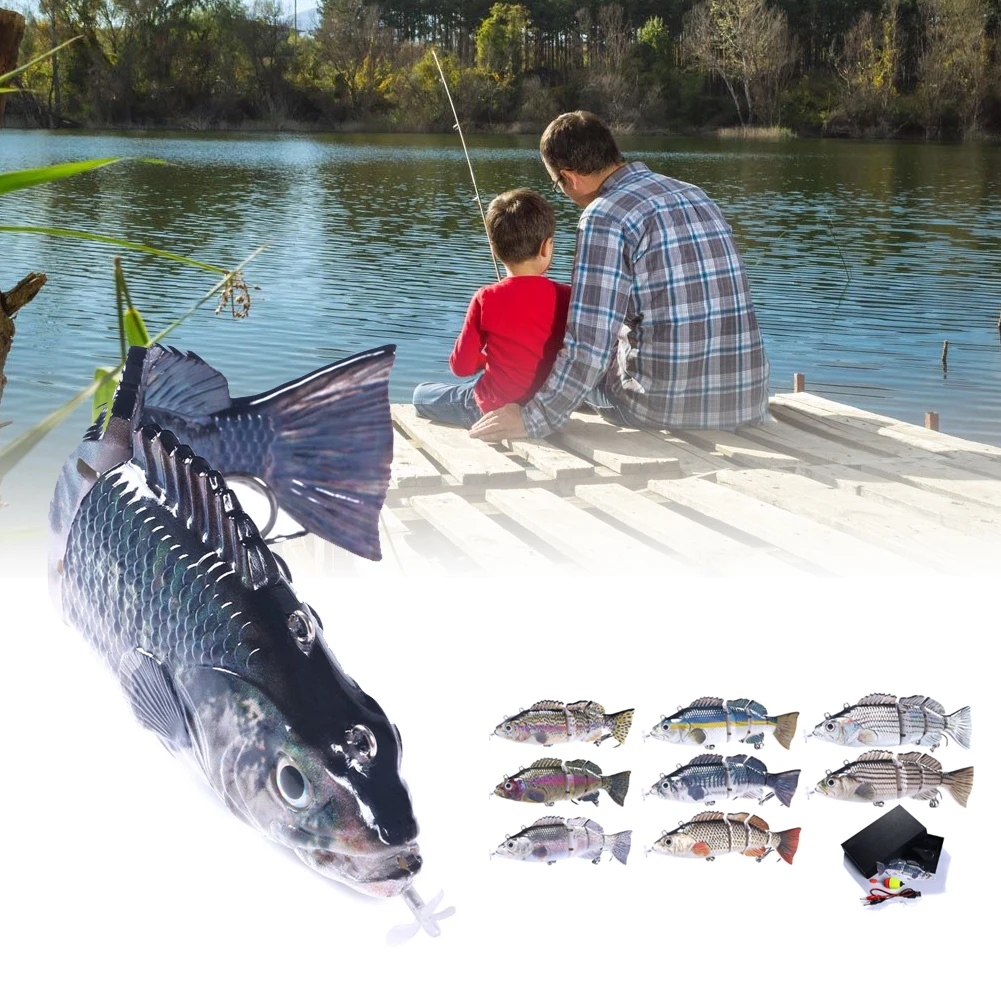 

USB Rechargeable Robotic Fishing Lures Multi Jointed Bait 4 Segments Auto Electric Wobblers For Pike Swimbait LED Light Swimming