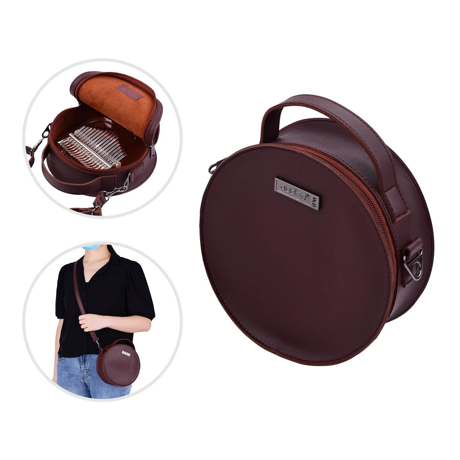 

Portable Stylish Thumb Piano Soft Case Microfiber Leather Circle Shape Kalimba Storage Bag Multi-Functional Round Gig Bag