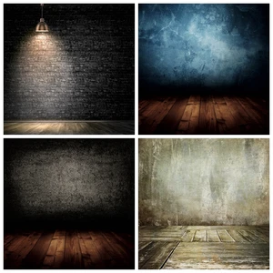 Фон с темной стеной для фотосъемки, кирпичный деревянный пол, блестящий прожектор, сценическая вечеринка, кукла, Детская фотозона, Фотофон для фотостудии