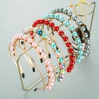 hot selling new double layers diamond pearl headband colorful metal headband for women 2021 hair accessories