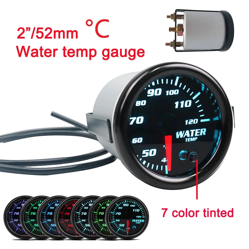 

7 Colors 2" 52mm Water Temp gauge Temp Meter With Sensor Car Meter Gauge