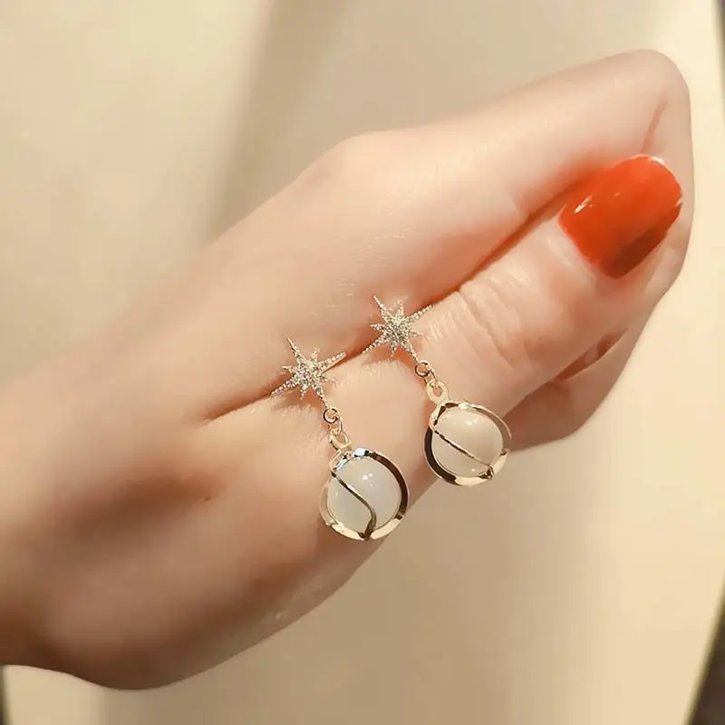 

New fashion restore ancient ways star cat's eye eardrop female net red light luxury simple earring temperament earrings