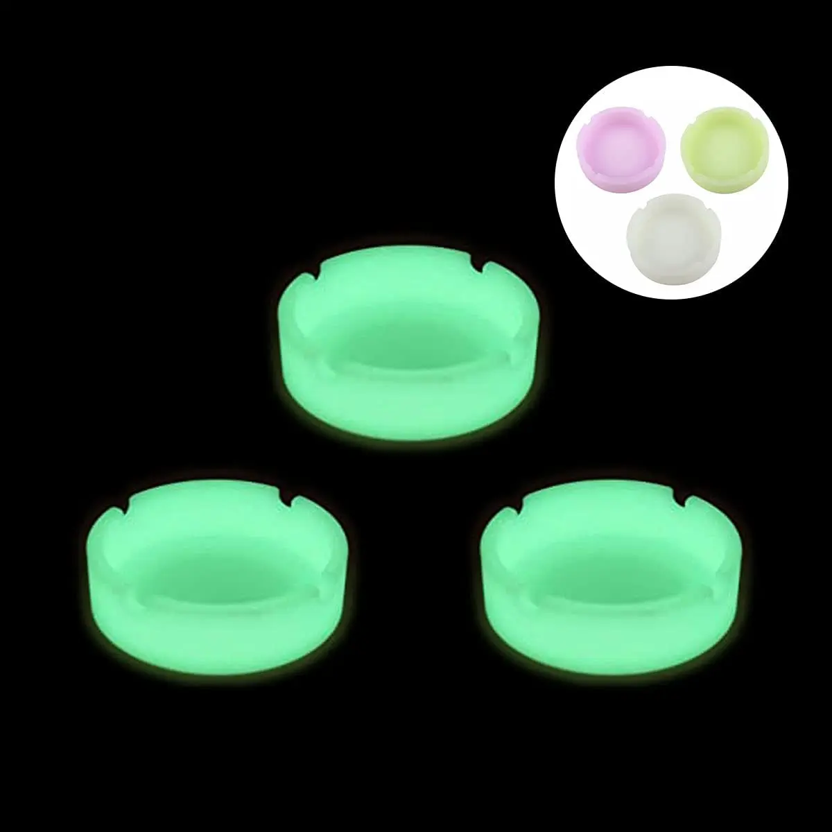 

3PCS Silicone Ashtray Round And Square Glow In The Dark Luminous Soft Ashtray For Smoking Cigarette Cigar