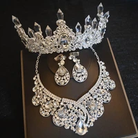 luxury big rhinestone bridal jewelry sets crystal crown tiaras plated necklace earrings set for bride hair accessories