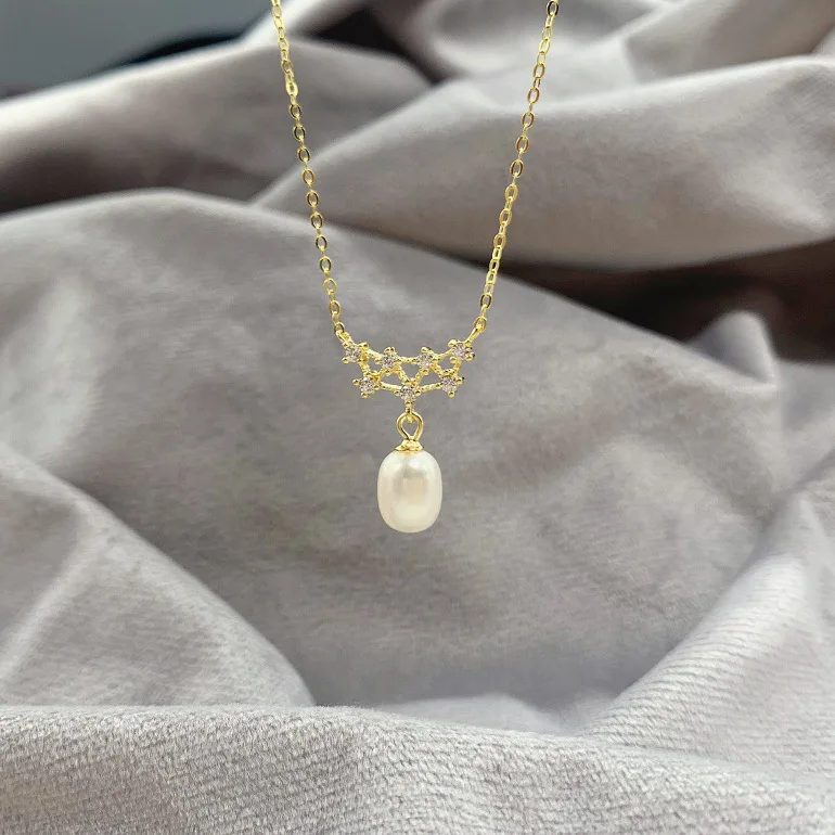 

925 sterling silver pearl necklace wrapped with delicate lace freshwater pearls make women have an elegant clavicle chain gift