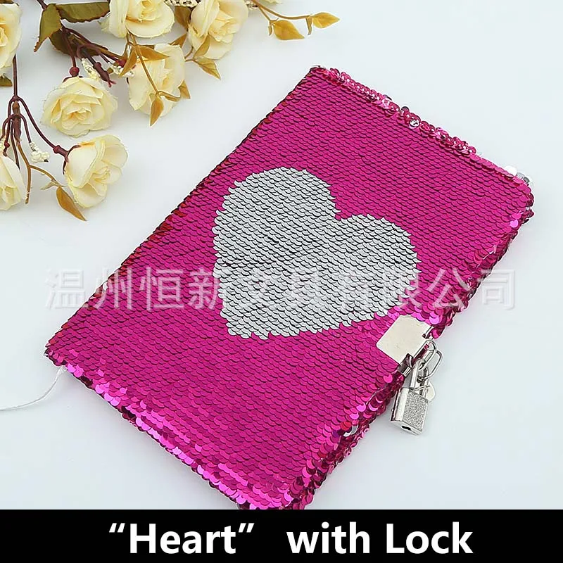 Heart with Lock Бабочка с блестками, дневник с замком, А5, блокнот для леди, бумага, блестящий блокнот, офисный блокнот, канцелярские принадлежности, сделай сам, записная книжка, s - Цвет: Heart with Lock