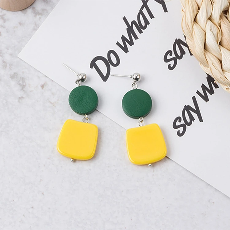 2019 модные деревянные серьги геометрические круглые зеленые желтые квадратные